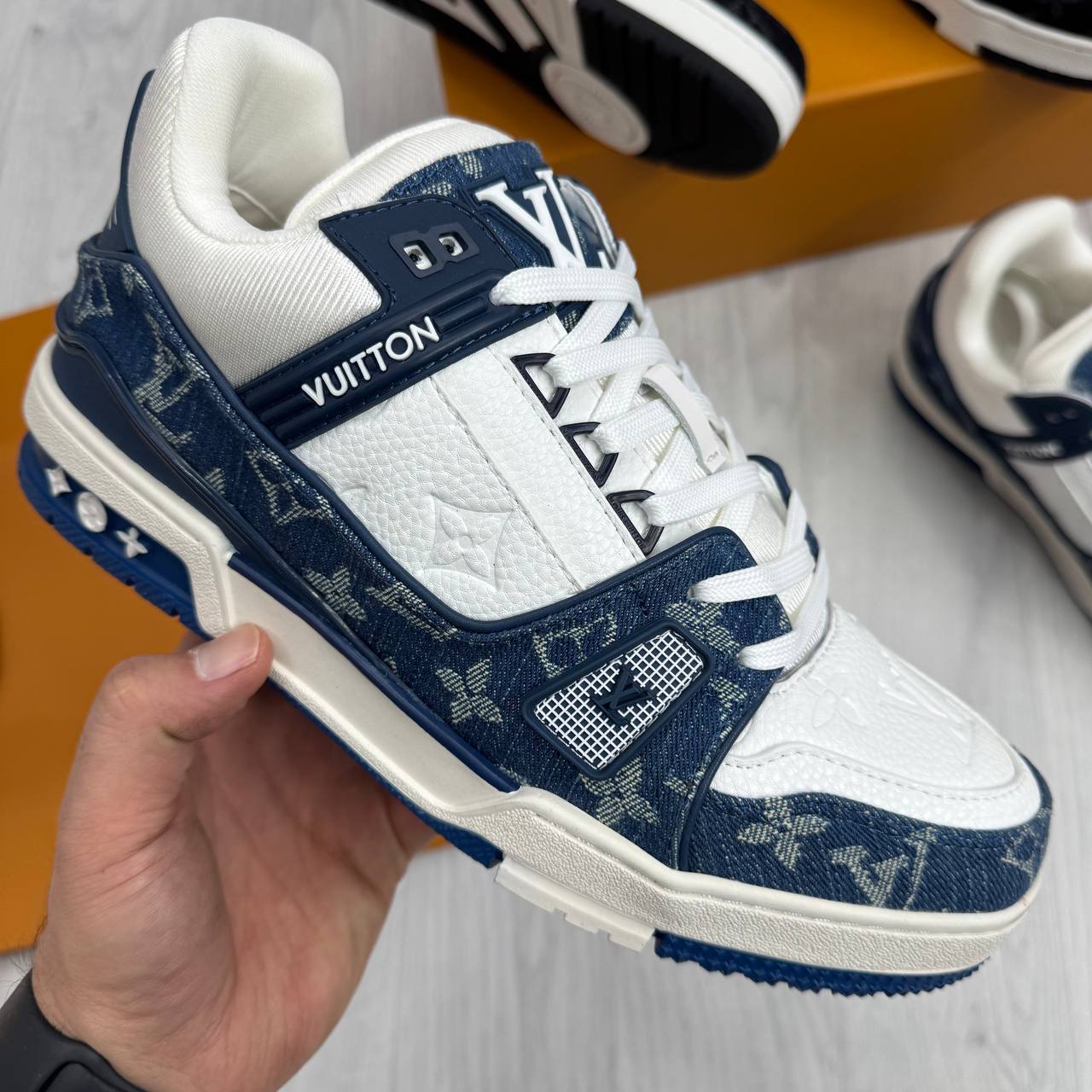 Louis Vuitton Denim Trainers Black shoe for MEN AAA Quality Reps Sale UK