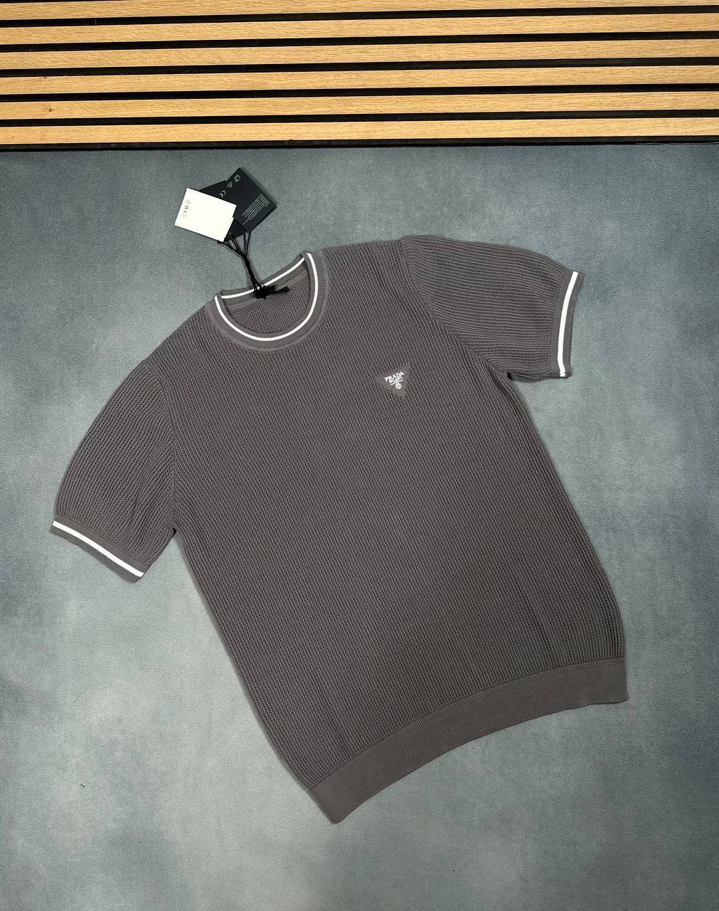 Prada Milano Triangle Logo Cotton Replica T Shirts for Men's Size KNITTED TEE Sale UK
