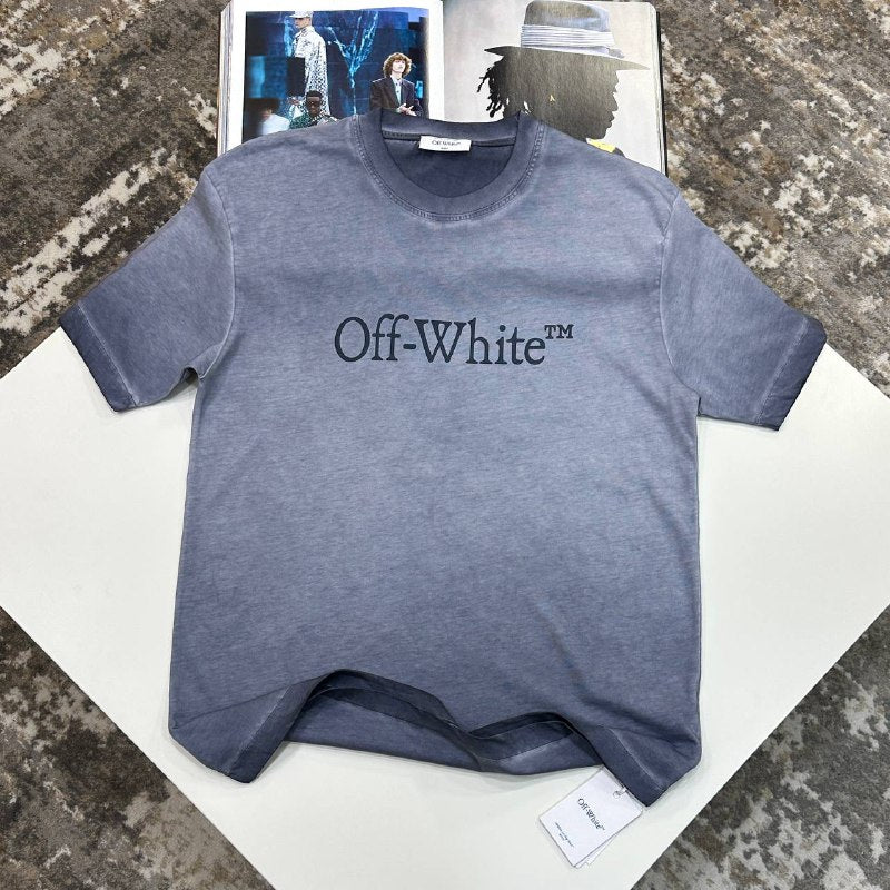 Off-White™ Logo Print Vintage Washed Cotton T-Shirt in Grey UK Reps AAA+ Quality
