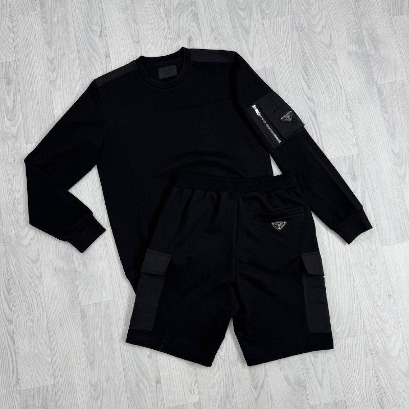 Prada Cotton Fleece Sweatshirt & Cargo Shorts Set UK Reps AAA Quality