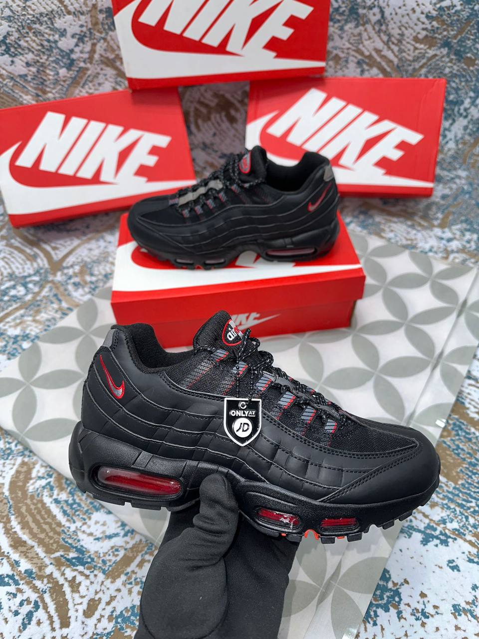 Nike Air Max 95 Trainers in a Black, University Red, and Anthracite AAA Quality UK Reps