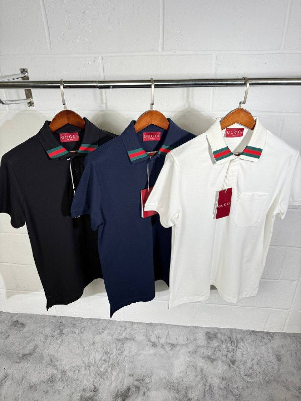 Gucci Cotton Piquet Polo Shirts with Web Collar UK Reps AAA Quality