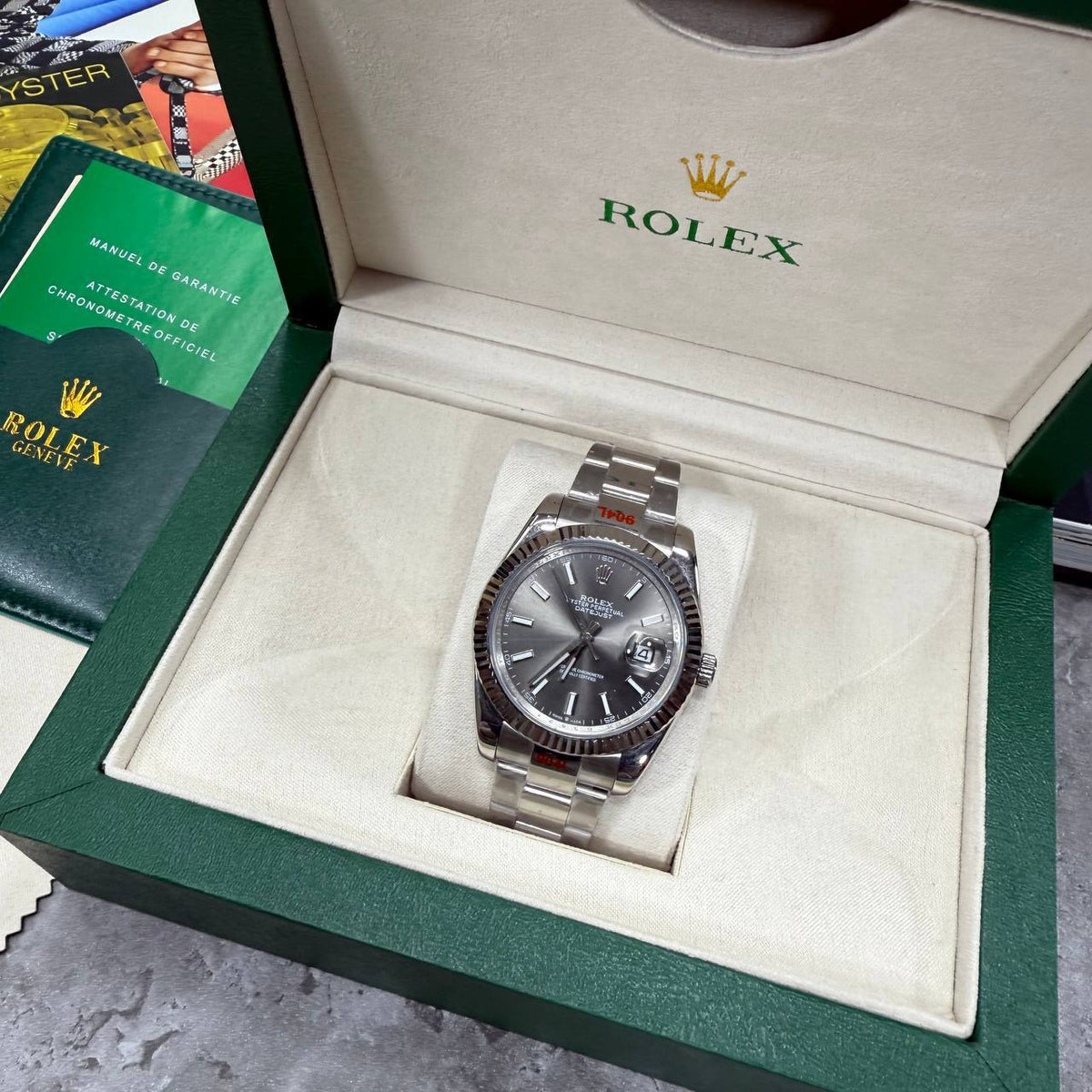 Rolex Datejust 41 in Slate/Rhodium Index Dial, an 18k White Gold Fluted Bezel SuperClone Quality UK Reps