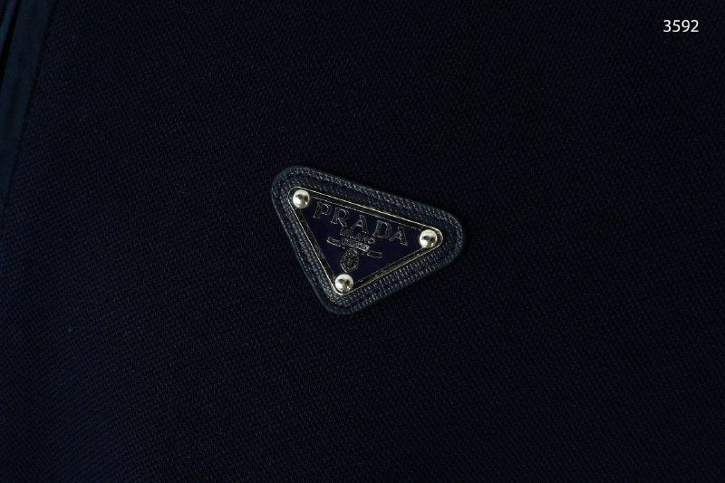 Prada Men's Luxury Enameled Triangle Logo Zip-Neck Polo Shirts AAA Quality Reps UK