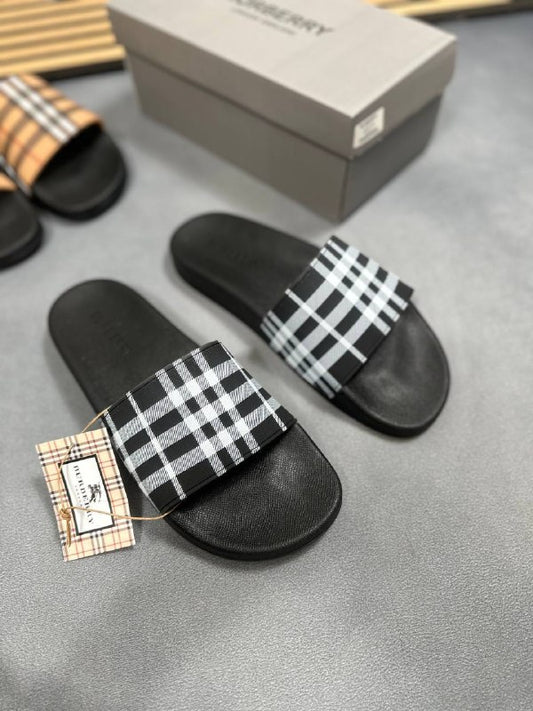 Burberry Check Slides Furley Checked Rubber Sliders
