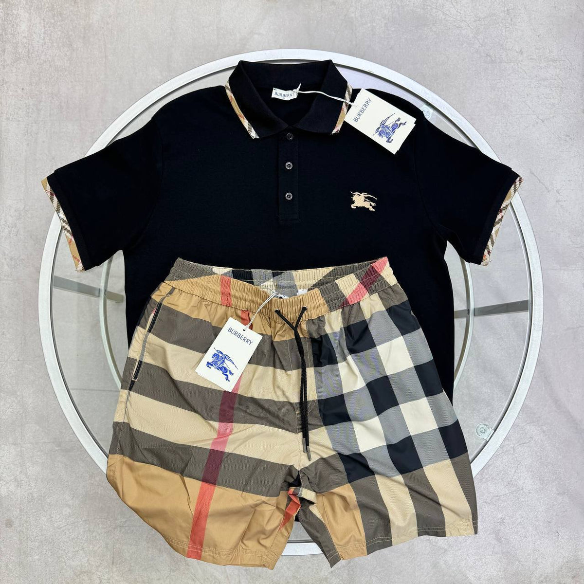 Burberry Cotton Polo Shirt & Burberry Vintage Check Swim Shorts Superclone Quality UK Reps