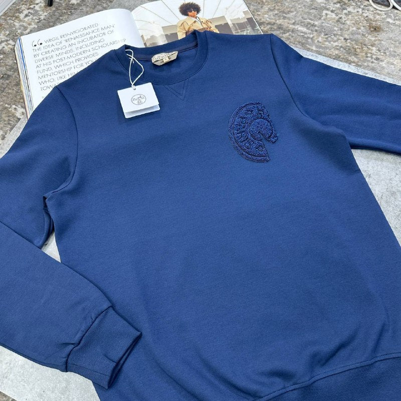 Hermès Men's Luxury Embroidered Horse Badge Crewneck Sweatshirt UK Reps