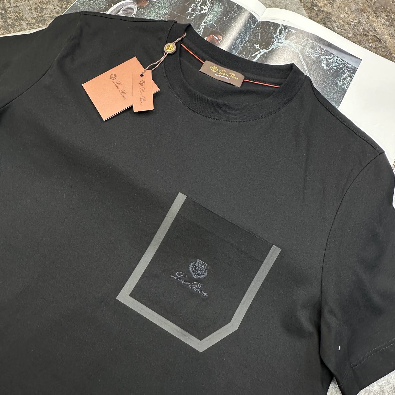 Loro Piana Men's Luxury Contrast Frame Pocket Cotton T-Shirt UK Reps AAA Quality