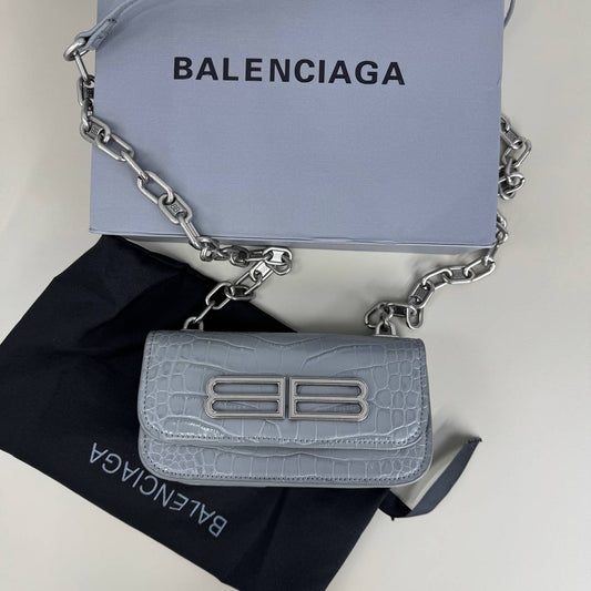 Balenciaga  Gossip Wallet on Chain in Croc-embossed Leather Grey Rep Bag Sale UK