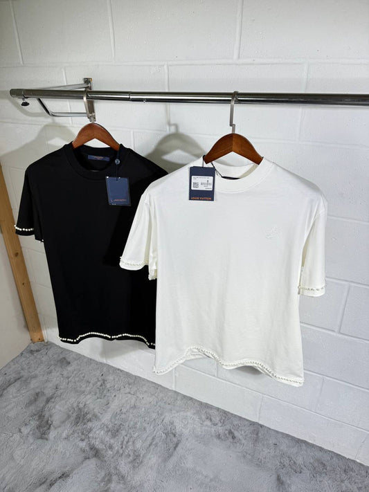 Louis Vuitton Pearl Embellished Cotton T-Shirts Mens in 2 Colors UK Reps AAA Quality