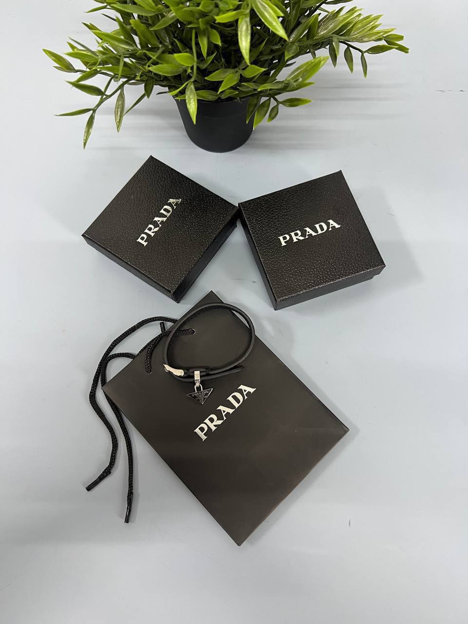 Prada Saffiano Leather Bracelet Brand Triangle Logo Silver-toned Mens Bracelet in Black Color UK Reps AAA Quality