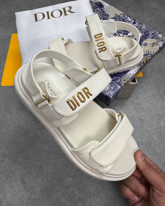 Dior Women Shoes DiorAct Sandal White Lambskin Gold-Finish Metal Sale UK