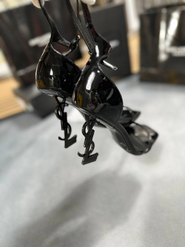 YSL Saint Laurent Women's Opyum Sandals Heels Shoes In Black Color Sale UK