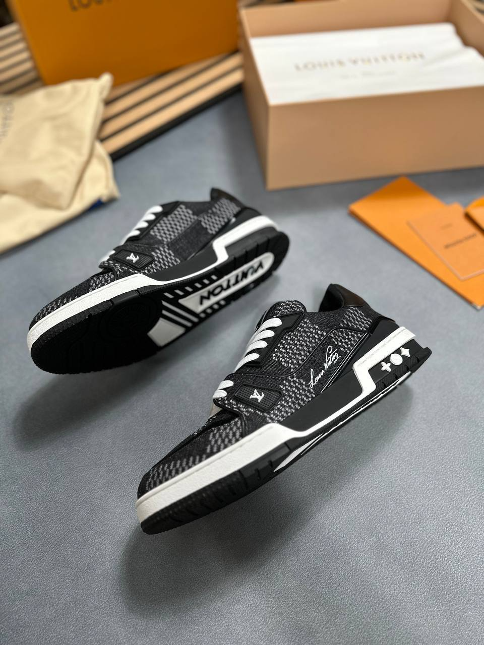 Louis Vuitton LV Trainer Black Damier 3D Denim Sneakers for Men Sale UK