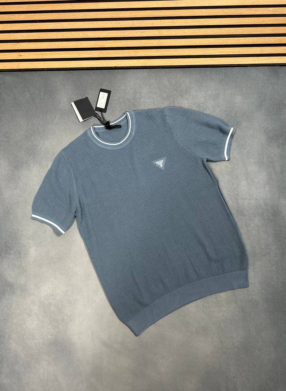 Prada Milano Triangle Logo Cotton Replica T Shirts for Men's Size KNITTED TEE Sale UK