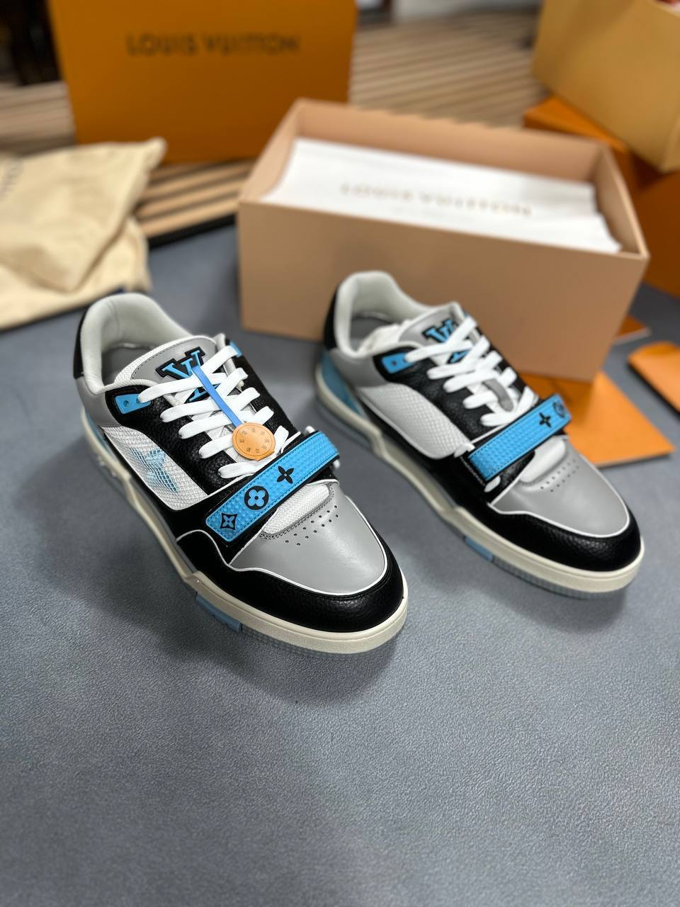 Louis Vuitton LV Trainer Black Blue Monogram Flower Sneakers for Men Sale UK