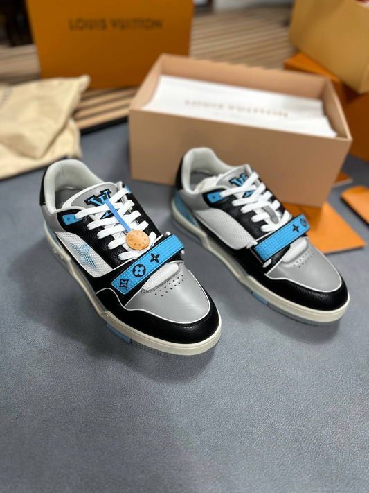 Louis Vuitton LV Trainer Black Blue Monogram Flower Sneakers for Men Sale UK