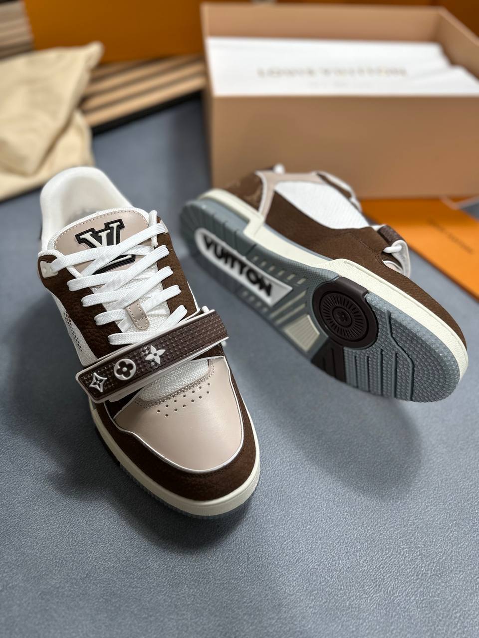 Louis Vuitton LV Trainer Brown Beige White Sneakers for Men Sale UK