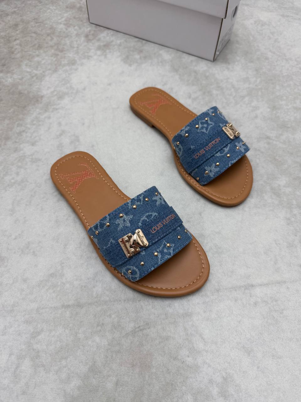 Louis Vuitton Lock It Women's Sliders in Blue Color UK Reps AAA Quality