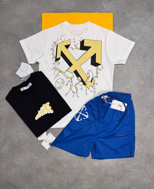 Off-White  Cartoon Arrow Slim Tee Short Sleeve Mens T-Shirts & Shorts Sets in Multiple Colors UK Reps AAA Quality