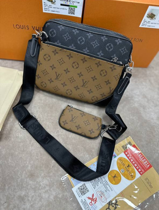 Louis Vuitton Strong Leather Trio Bag Men Women in Brown Colors UK Reps AAA Quality