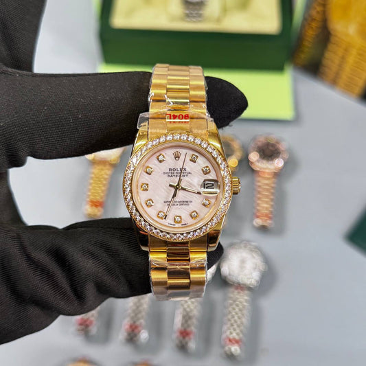 Rolex Lady-Datejust Watch Yellow Gold Pink Dial Womens Fashion UK Reps AAA Quality