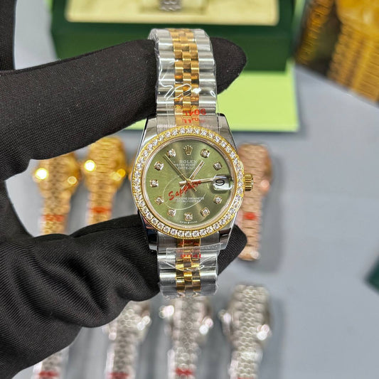 Rolex Lady-Datejust Watch Two Tone Chain Green Dial Womens Fashion UK Reps AAA Quality