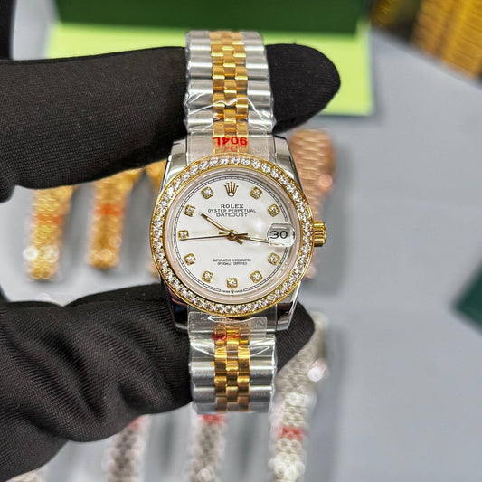 Rolex Lady-Datejust Watch Two Tone Chain White Dial Womens Fashion UK Reps AAA Quality