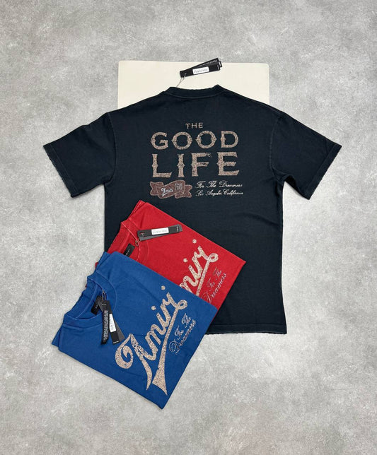 AMIRI GOOD LIFE Tee Featured Logo-Printed Cotton T-shirts Mens in Multiple Colors UK Reps AAA Quality