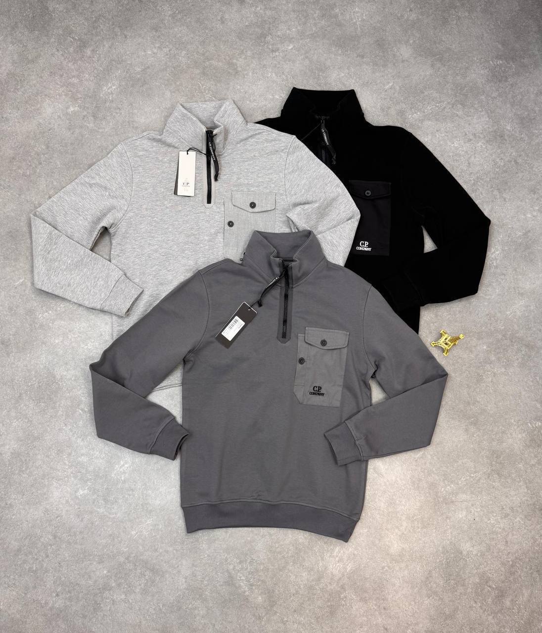 C.P. Company Men's Quarter Zip Sweat in Drizzle Mens Jumpers UK Reps AAA Quality