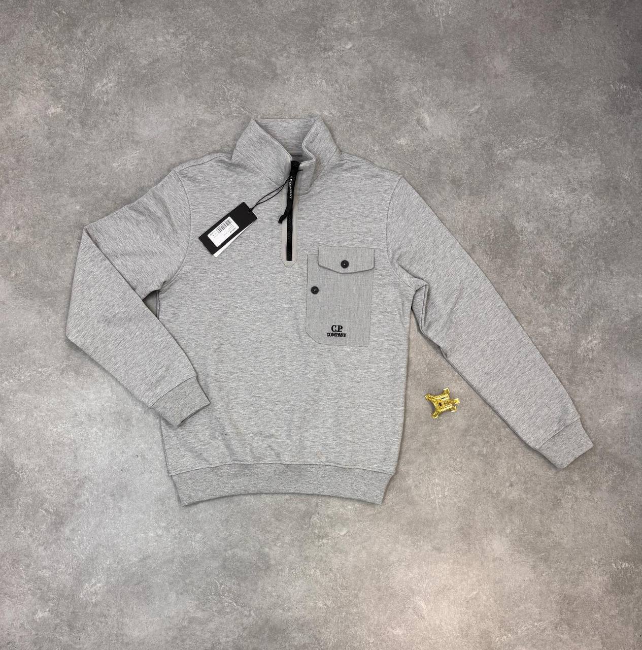 C.P. Company Men's Quarter Zip Sweat in Drizzle Mens Jumpers UK Reps AAA Quality