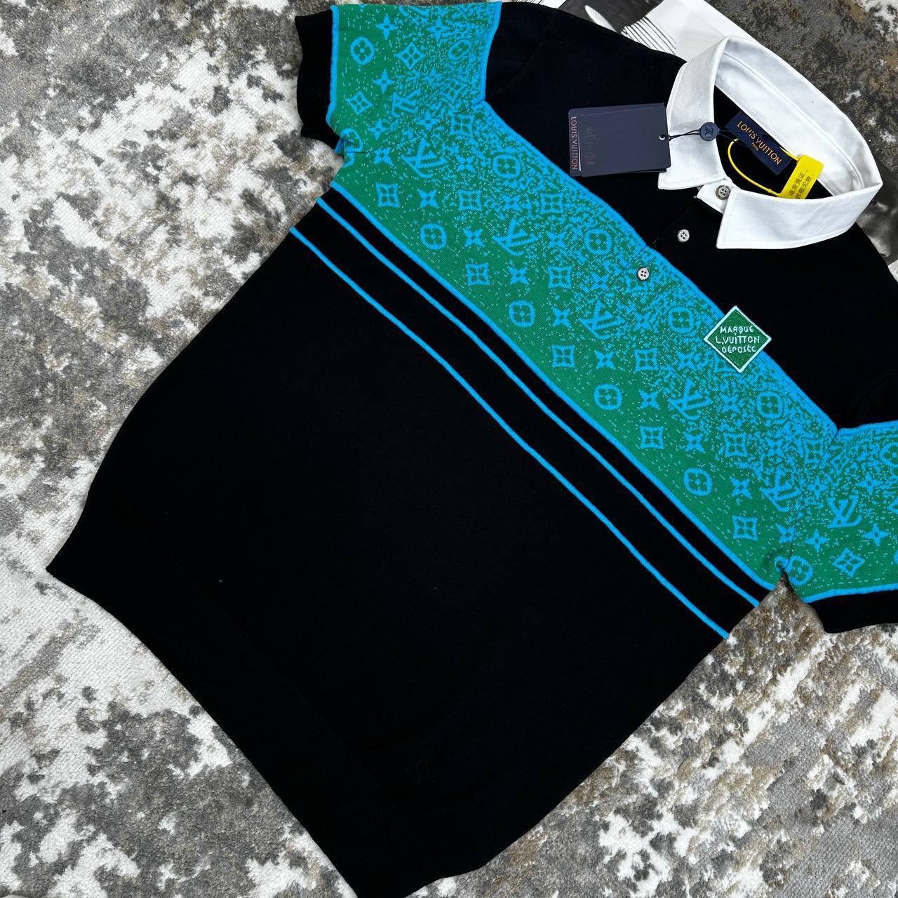 Louis Vuitton Iridescent Jacquard Short-Sleeved Green Polo Shirts Mens UK Reps AAA Quality