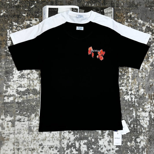 Off-White Red Floral Design T-Shirts Short Sleeve Tee Mens UK Reps AAA Quality