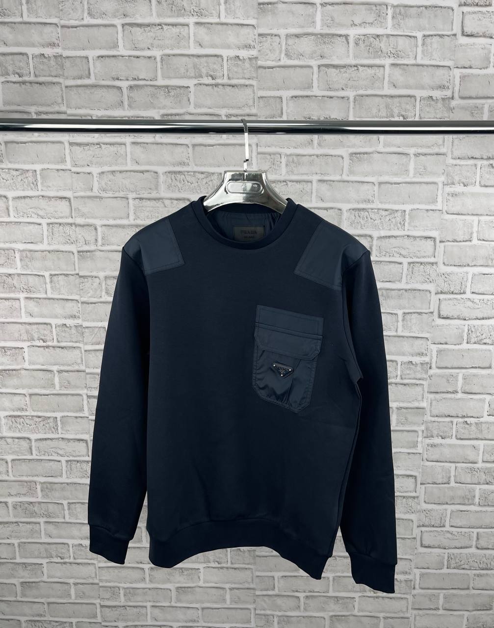 Prada Triangle-Logo Panelled Long Sleeved Mens Jumpers Best Sale UK Reps AAA Quality