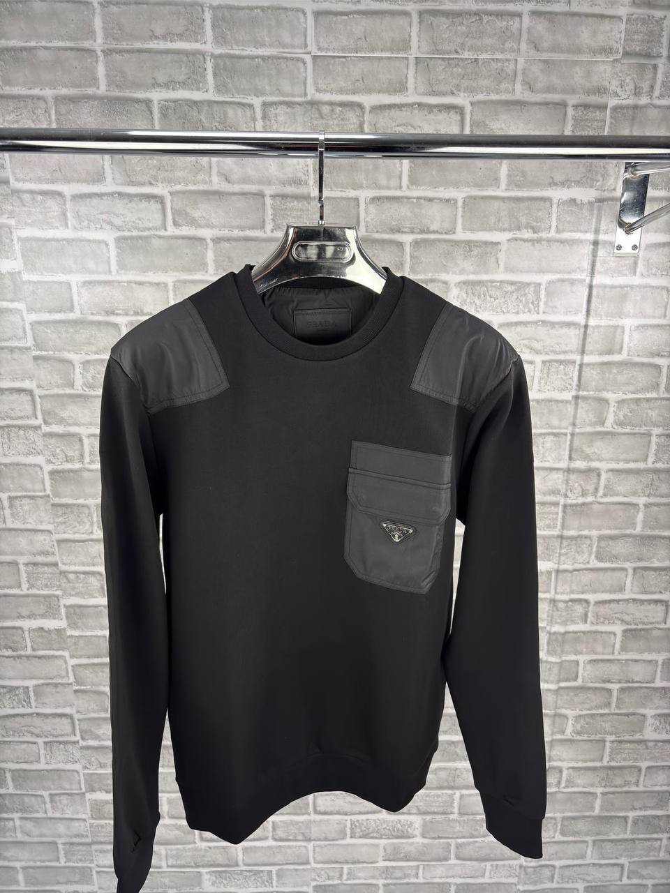 Prada Triangle-Logo Panelled Long Sleeved Mens Jumpers Best Sale UK Reps AAA Quality