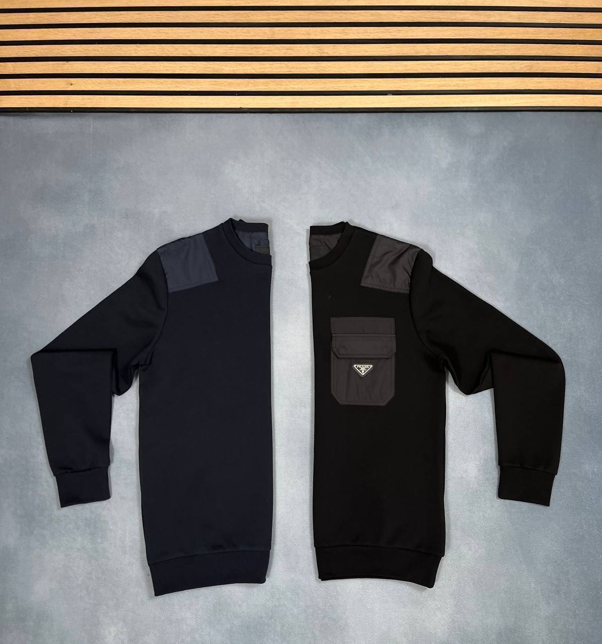 Prada Triangle-Logo Panelled Long Sleeved Mens Jumpers Best Sale UK Reps AAA Quality