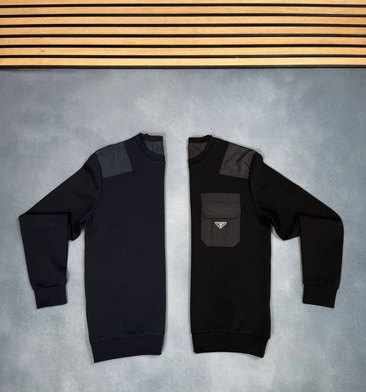 Prada Triangle-Logo Panelled Long Sleeved Mens Jumpers Best Sale UK Reps AAA Quality