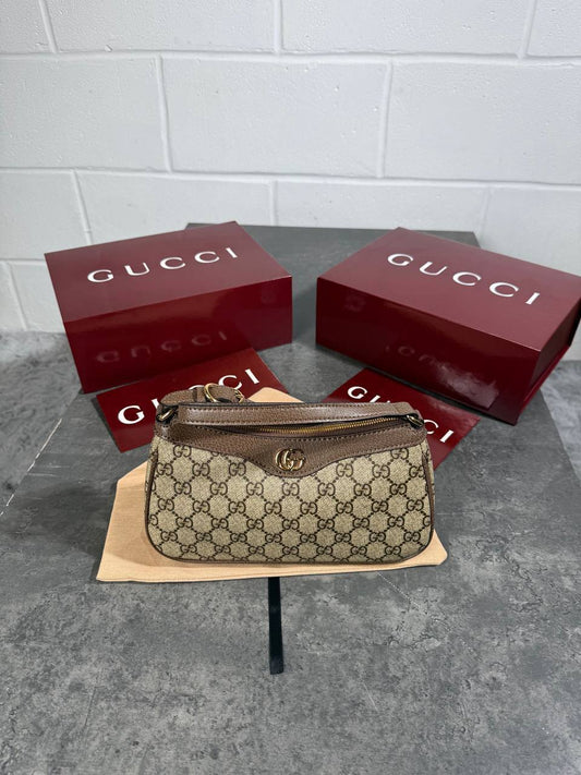 Gucci Ophidia Small Shoulder Bag in Beige and Dark Brown GG Womens UK Reps AAA Quality
