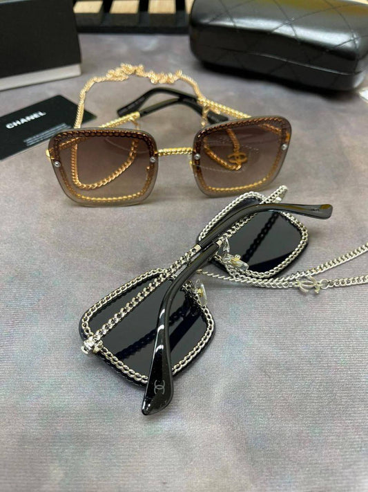 Chanel Gradient Square Frame Sunglasses with Neck Chain Detail Fashion Eye Glasses in 2 Colors UK Reps AAA Quality