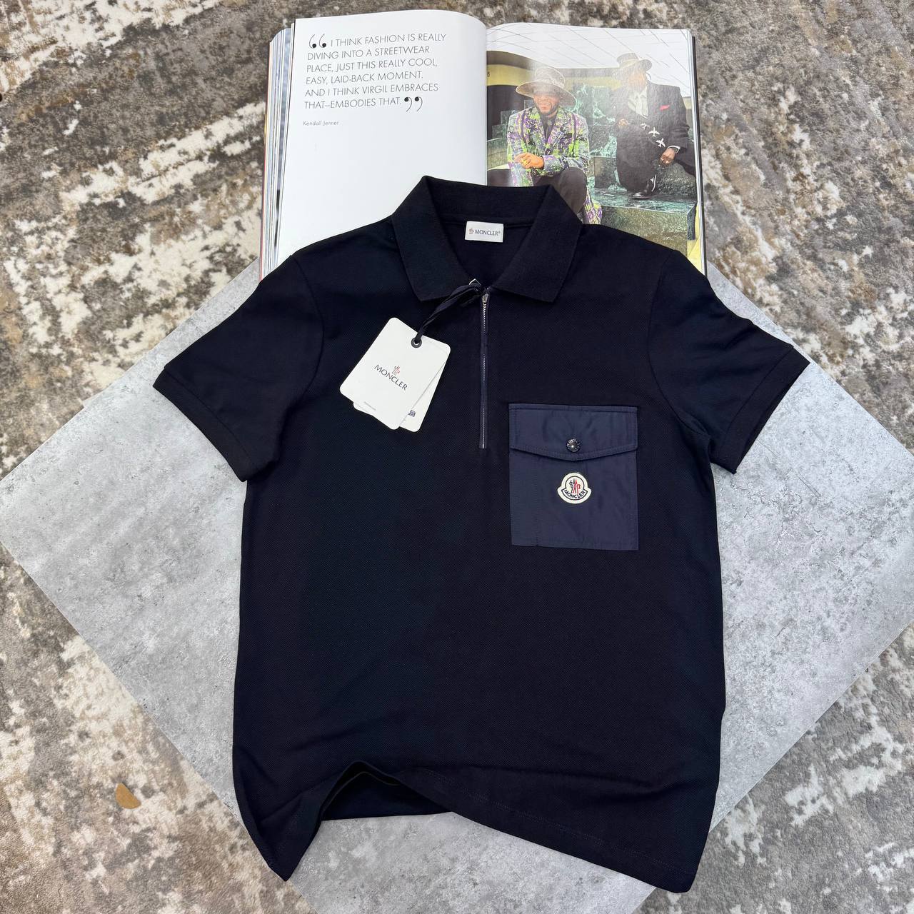 Moncler Men Luxury Men Collection Black Quarter-Zip Polo Shirt UK Reps AAA Quality