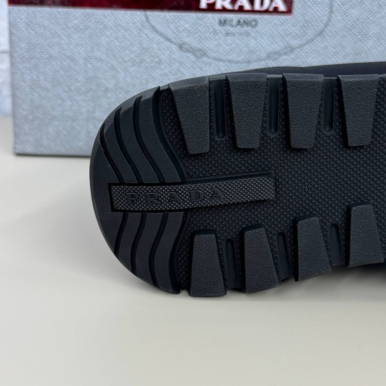 Prada Prax 01 Re-Nylon and Brushed Black Leather Trainers Mens UK Reps AAA Quality