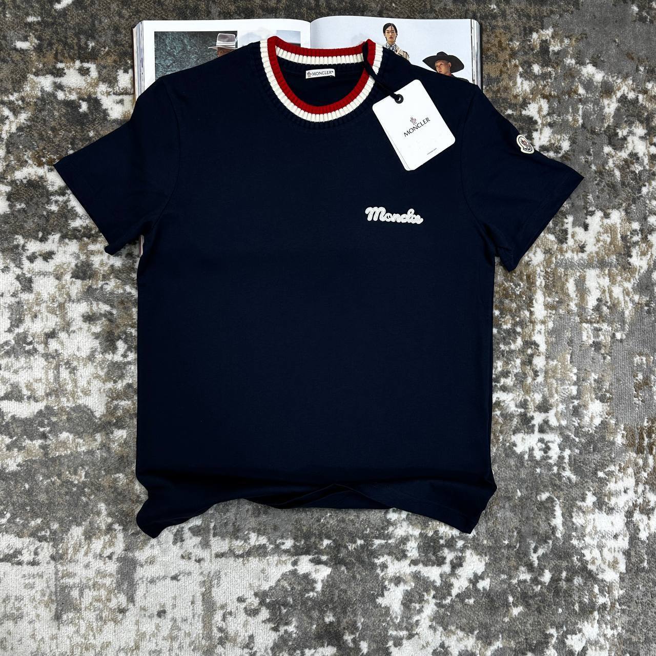 Moncler Ribbed-Trim Logo- Embroidered Cotton T-Shirts Mens in Multiple Colors Best Sale UK Reps AAA Quality