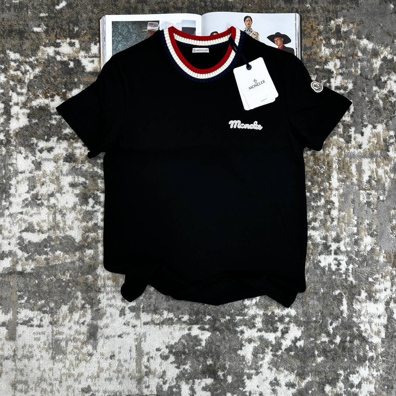 Moncler Ribbed-Trim Logo- Embroidered Cotton T-Shirts Mens in Multiple Colors Best Sale UK Reps AAA Quality