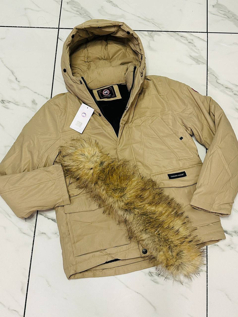 Canada Goose Nice Warm Beige Fur Parka Jacket Mens Best Sale UK Reps AAA Quality