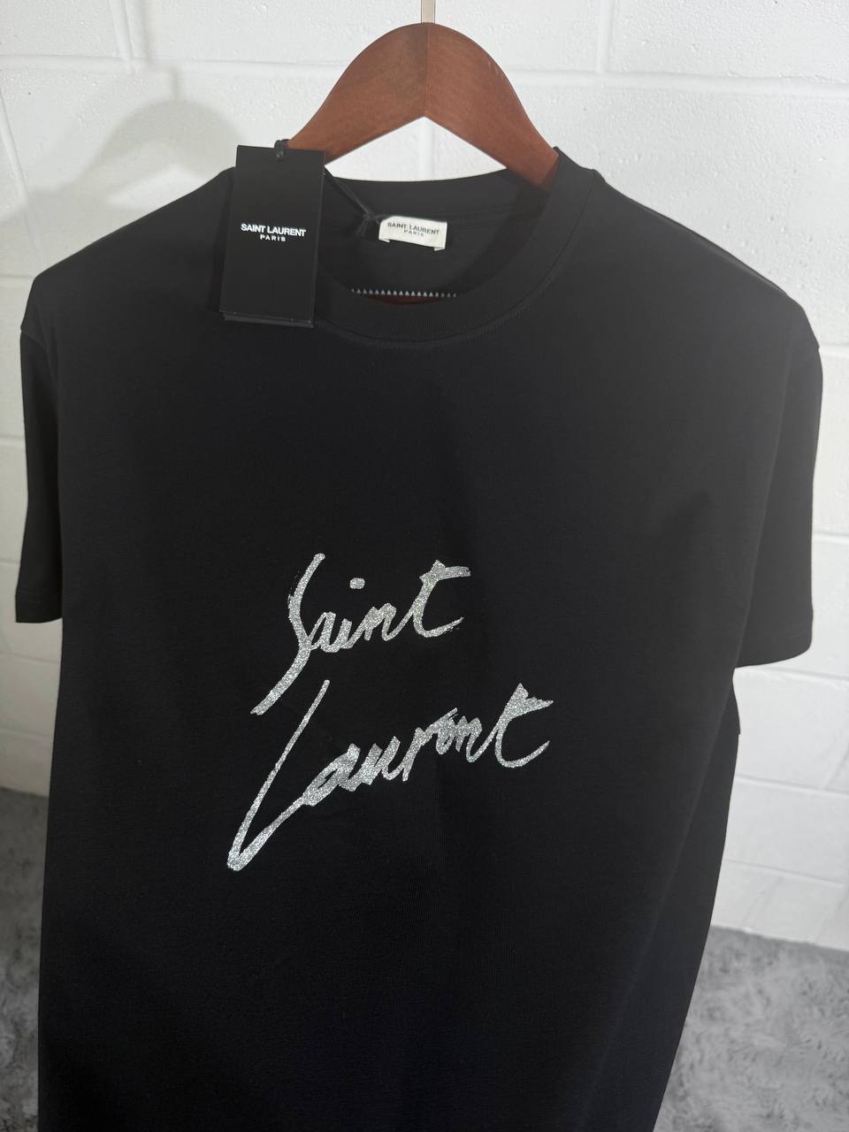 Saint Laurent Signature Logo-Print Cotton Mens T-Shirts UK Reps AAA Quality