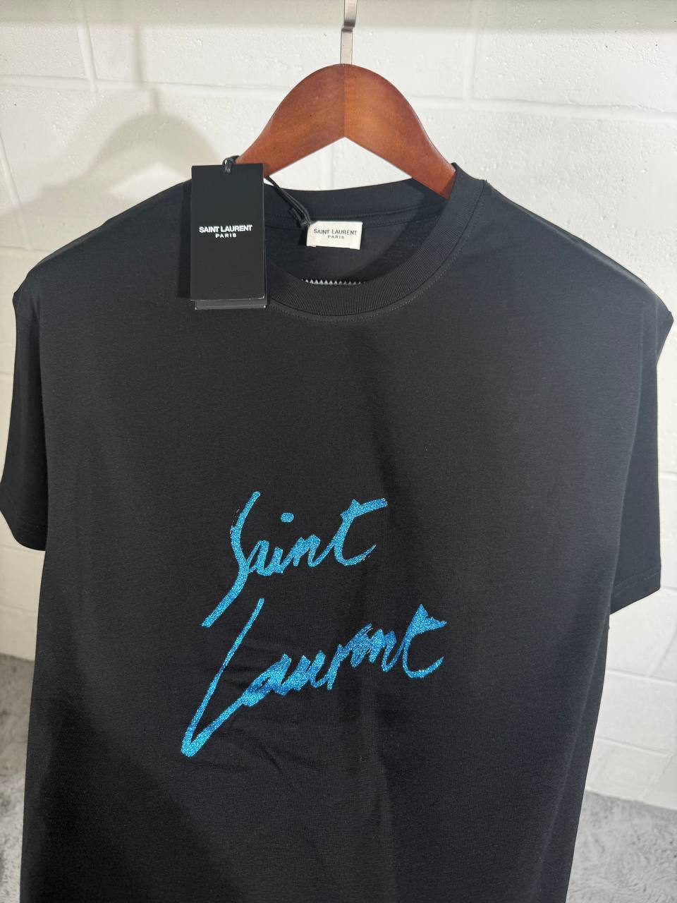 Saint Laurent Signature Logo-Print Cotton Mens T-Shirts UK Reps AAA Quality