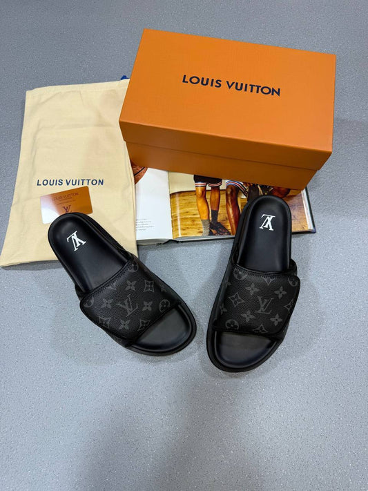 Louis Vuitton LV Black Sliders Fashion Items For Men Waterfront Best Sale UK Reps AAA Quality