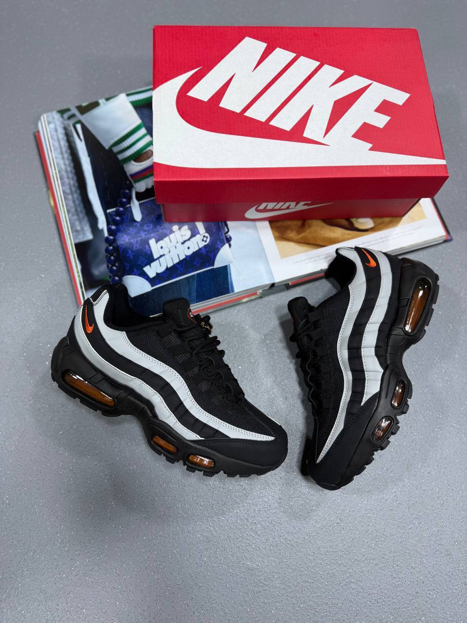 Nike Air Max 95 Black Grey Safety Orange Mens Trainers Best Sale UK Reps AAA Quality