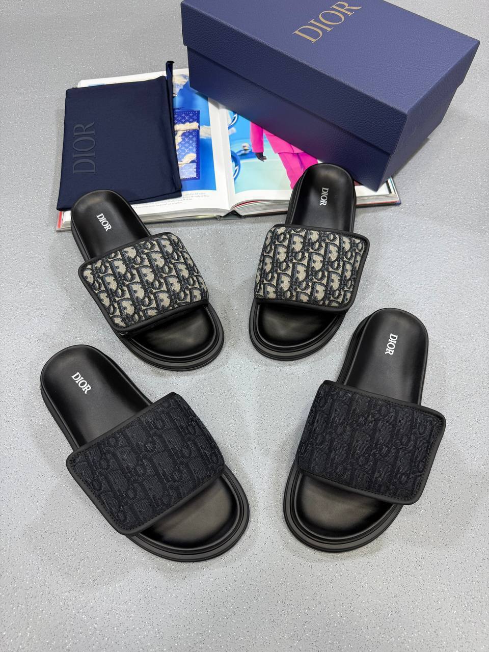 Christian Dior Aqua Sliders Oblique Jacquard in 2 Colors Mens UK Reps AAA Quality