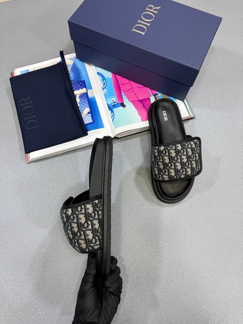 Christian Dior Aqua Sliders Oblique Jacquard in 2 Colors Mens UK Reps AAA Quality